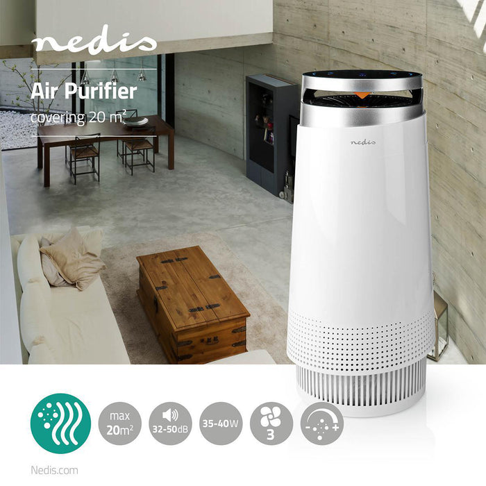 Nedis Air Purifier - Suitable for space up to: 20 m², Clean Air Delivery Rate (CADR): 130 m³/h, Air quality indicator, Air quality indicator - White