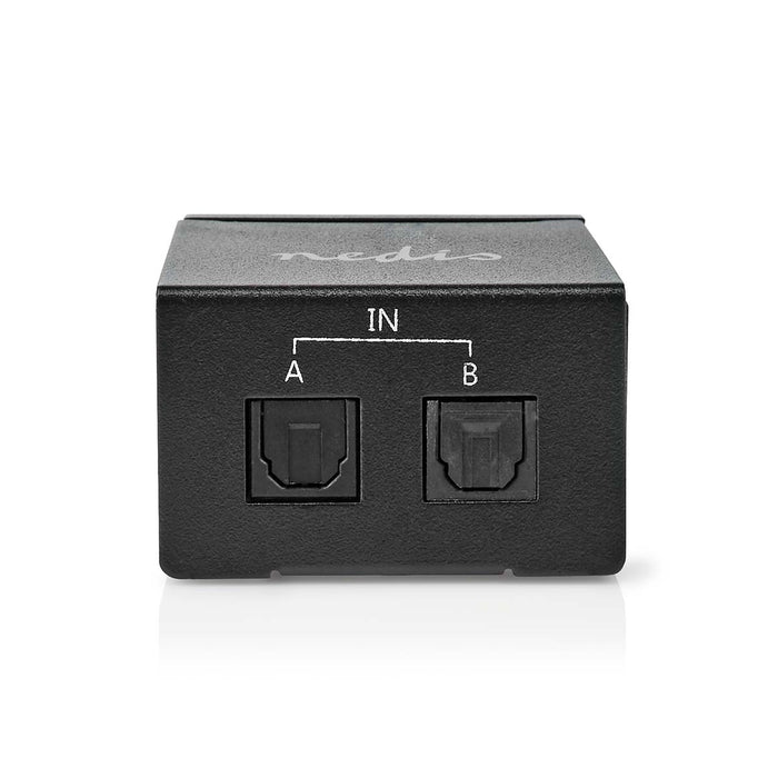 Nedis Digital Audio Switch - 2-way, Connection input: DC Power / 2x TosLink, Connection output: TosLink Female, Metal - Black