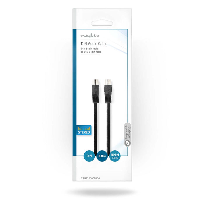 Nedis DIN Audio Cable - DIN 5-Pin Male, DIN 5-Pin Male, Nickel Plated, Black - Envelope