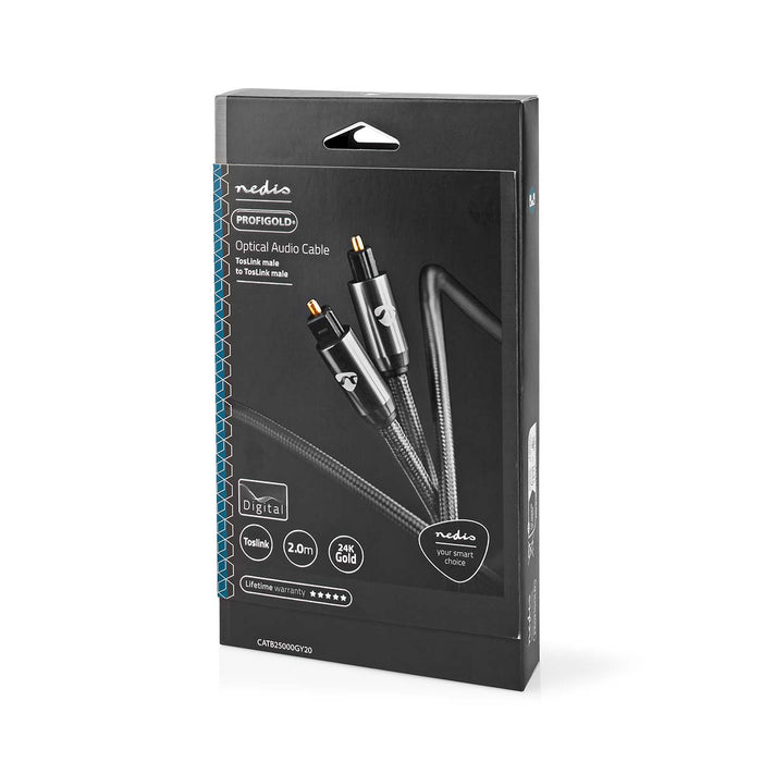Nedis Optical Audio Cable - TosLink Male, TosLink Male, 2.00 m, Gun Metal Grey - Cover Window Box