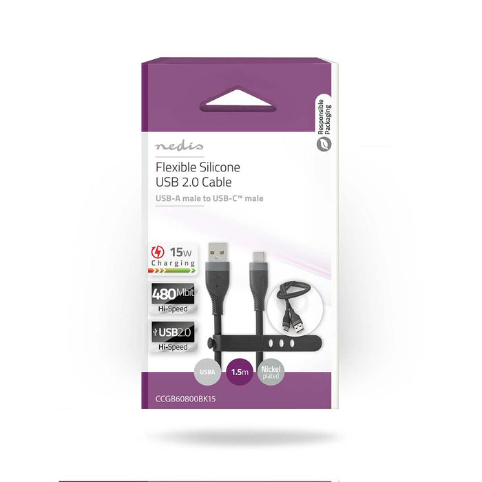 Nedis USB Cable - USB 2.0, USB-A Male, USB-C Male, Black - Box