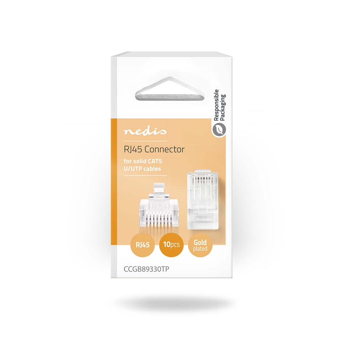 Nedis RJ45 Connector - RJ45 Pass Through, Solid UTP CAT5, Straight, Transparent - Box