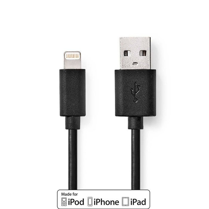 Nedis Lightning Cable - USB 2.0, Apple Lightning 8-Pin, USB-A Male, Black - Label