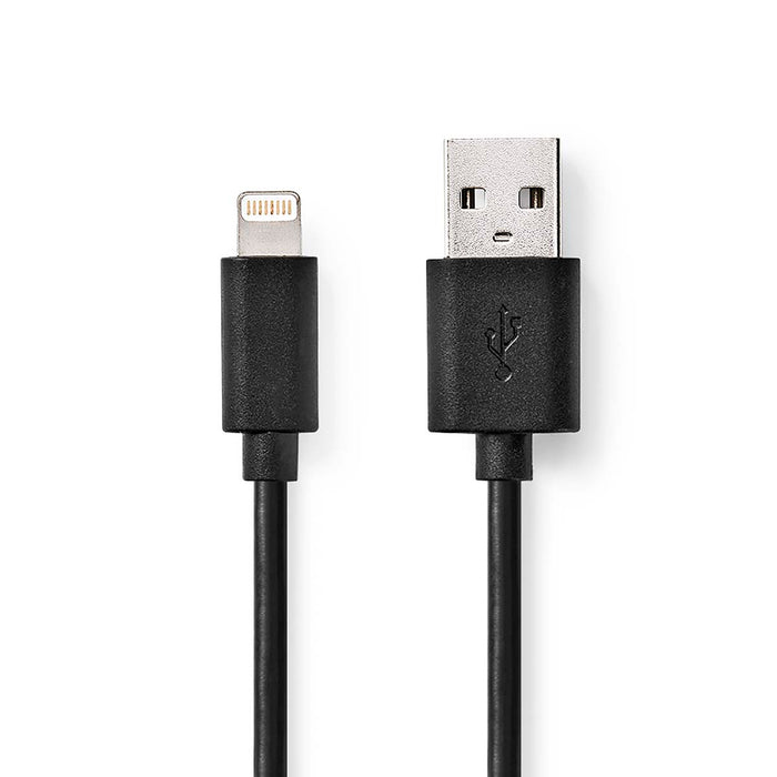 Nedis Lightning Cable - USB 2.0, Apple Lightning 8-Pin, USB-A Male, Black - Box