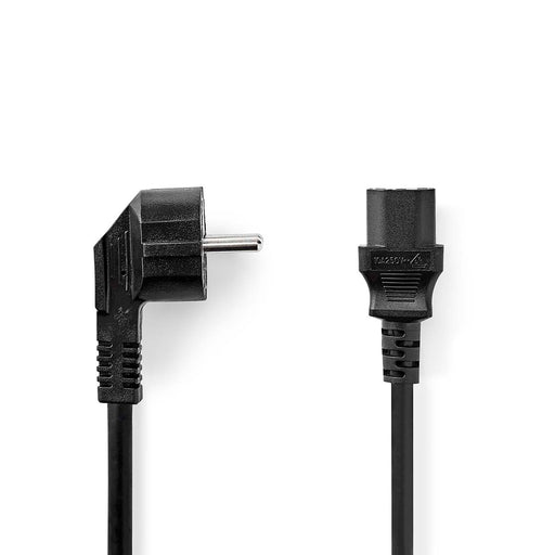 Nedis Power Cable - Plug with earth contact male, IE320-C13, Angled, Black - Label