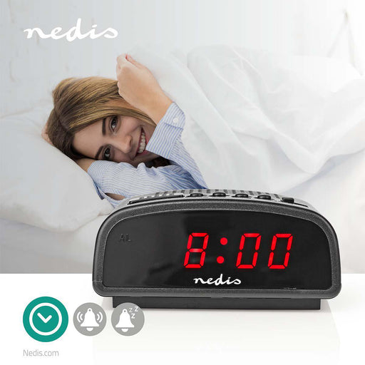 Nedis Digital Desk Alarm Clock - LED Display, Snooze function, No, No - Black