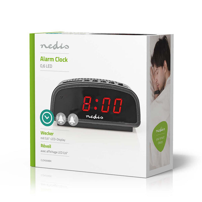 Nedis Digital Desk Alarm Clock - LED Display, Snooze function, No, No - Black