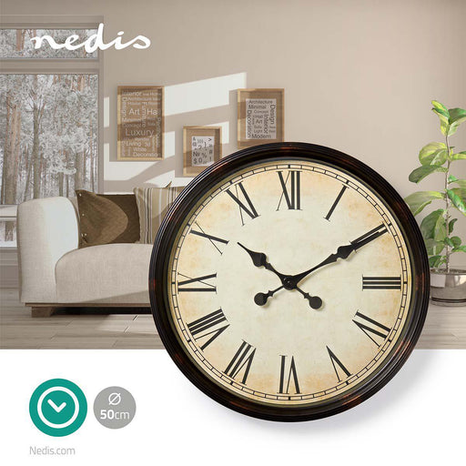 Nedis Wall Clock - Diameter: 500 mm - Plastic - Beige / Black, 