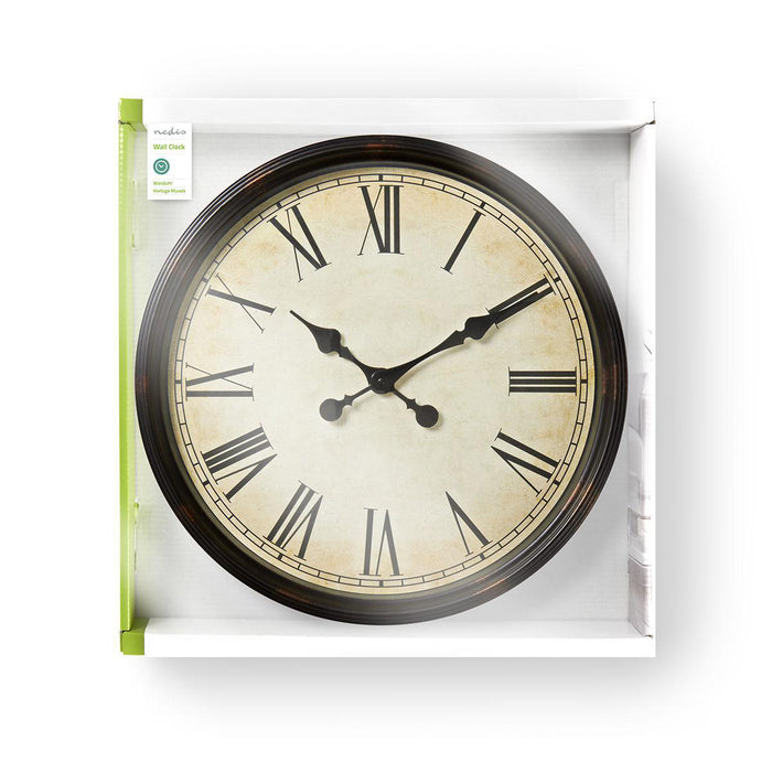 Nedis Wall Clock - Diameter: 500 mm - Plastic - Beige / Black, 