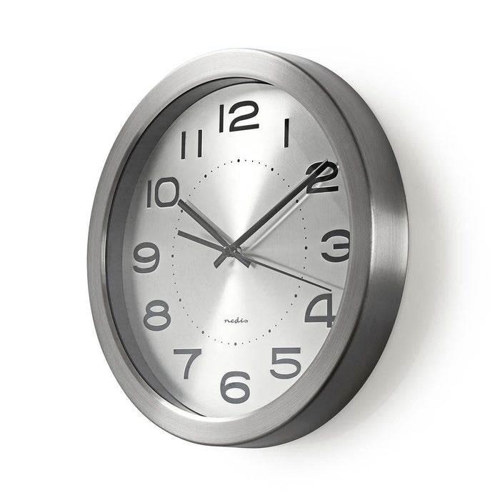Nedis Wall Clock - Diameter: 300 mm - Stainless Steel - Silver, 