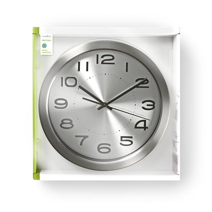 Nedis Wall Clock - Diameter: 300 mm - Stainless Steel - Silver, 