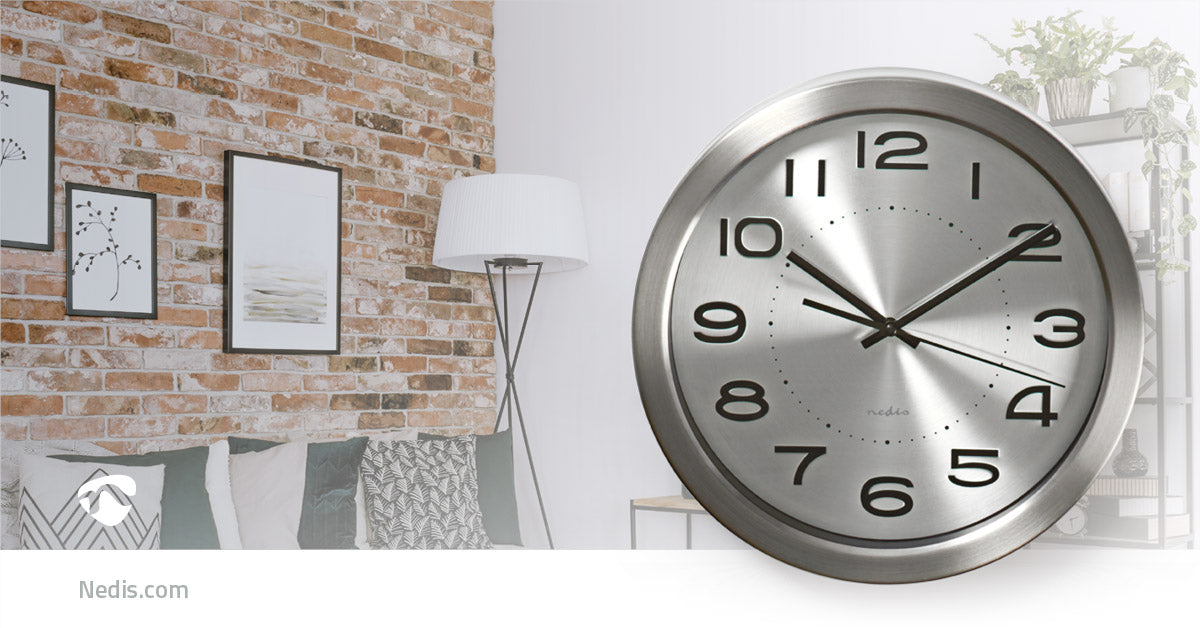 Nedis Wall Clock - Diameter: 300 mm - Stainless Steel - Silver, 