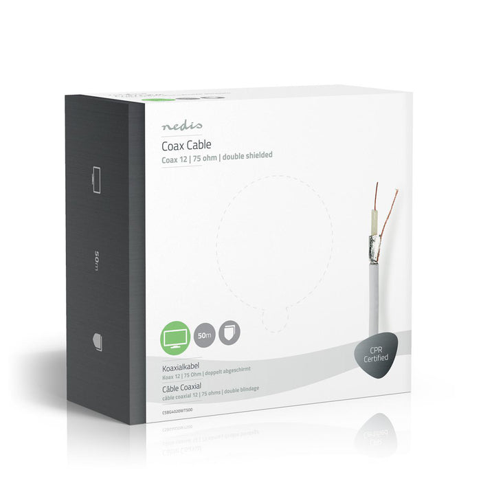 Nedis Coax Cable On Reel - Coax 12, 75 Ohm, Double Shielded, White - Gift Box