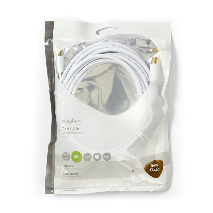 Nedis Coax Cable - IEC (Coax) Male, IEC (Coax) Male, Gold Plated, White - Polybag