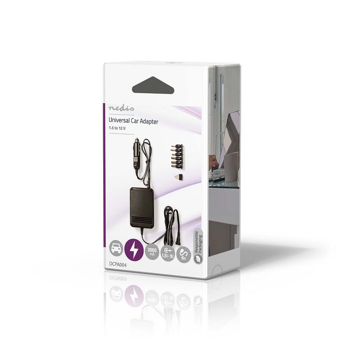 Nedis Universal DC/DC Power Adapter - Car Adapter, 24 W, Input voltage: 12 V DC / 24 V DC, Maximum output current per port: 2.0 A - Black