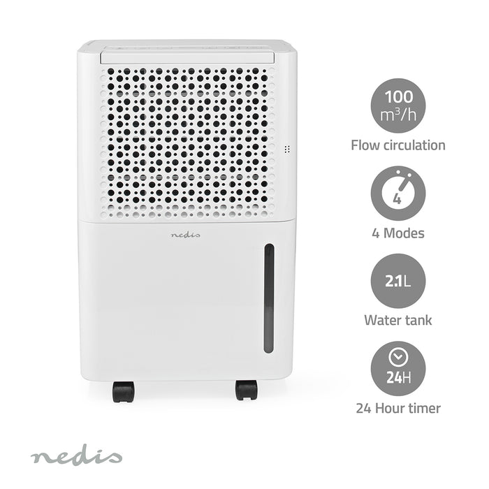Nedis Dehumidifier - 10 l/Day, Dehumidification / Automatic / Dry laundry / Ventilation, Yes, Yes - 100 m³/h