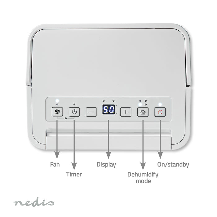 Nedis Dehumidifier - 10 l/Day, Dehumidification / Automatic / Dry laundry / Ventilation, Yes, Yes - 100 m³/h