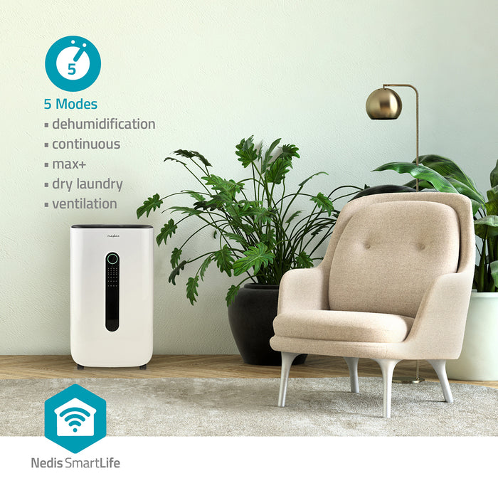Nedis SmartLife Dehumidifier - Wi-Fi, 20 l/Day, Dehumidification / Continuous / Max+ / Dry laundry / Ventilation, Adjustable hygrostat - 195 m³/h