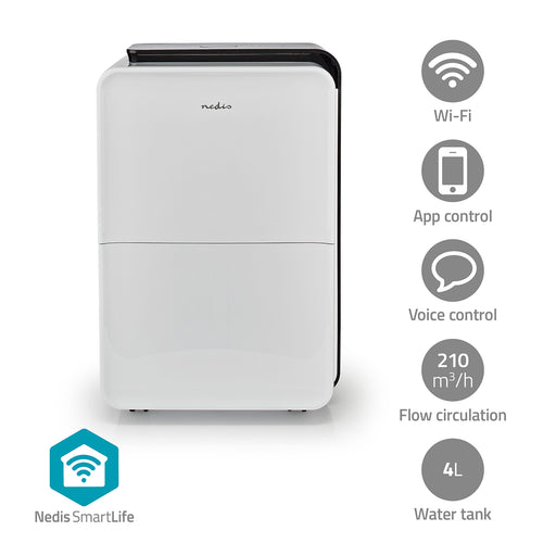 Nedis SmartLife Dehumidifier - Wi-Fi, 30 l/Day, Dehumidification / Continuous / Max+ / Dry laundry / Ventilation, Adjustable hygrostat - 210 m³/h