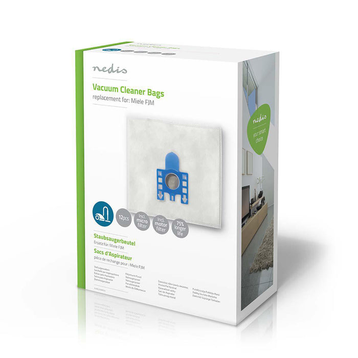 Nedis Vacuum Cleaner Bag - 12 pcs, Synthetic, Most sold for: Miele, Most sold for: Miele - White