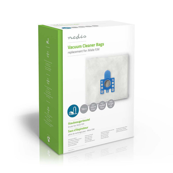 Nedis Vacuum Cleaner Bag - 12 pcs, Synthetic, Most sold for: Miele, Most sold for: Miele - White