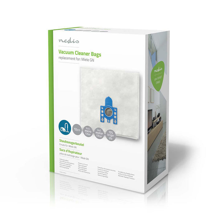 Nedis Vacuum Cleaner Bag - 12 pcs, Synthetic, Most sold for: Miele, Most sold for: Miele - White