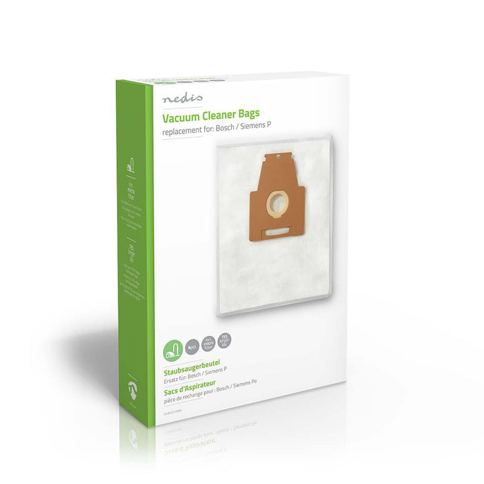 Nedis Vacuum Cleaner Bag - 4 pcs, Synthetic, Most sold for: Bosch / Siemens, Most sold for: Bosch / Siemens - White