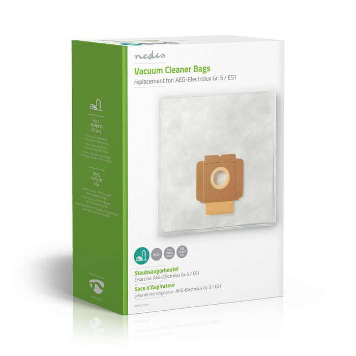 Nedis Vacuum Cleaner Bag - 4 pcs, Synthetic, Most sold for: Electrolux, Most sold for: Electrolux - White