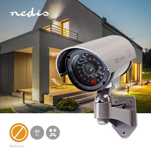 Nedis Dummy Security Camera - Bullet, IP44, Battery Powered, Including wall mount - Grey