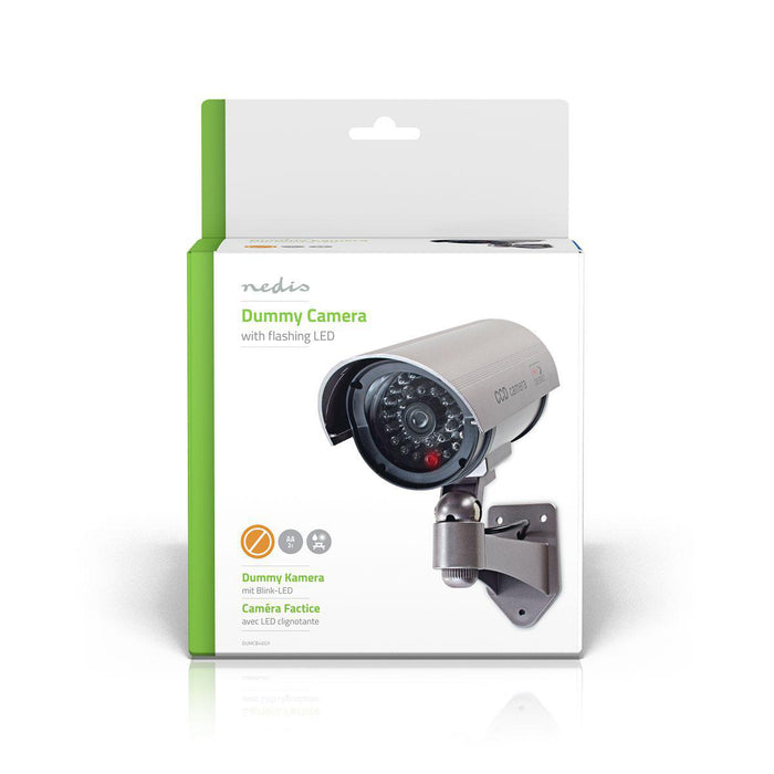 Nedis Dummy Security Camera - Bullet, IP44, Battery Powered, Including wall mount - Grey