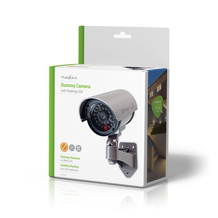 Nedis Dummy Security Camera - Bullet, IP44, Battery Powered, Including wall mount - Grey