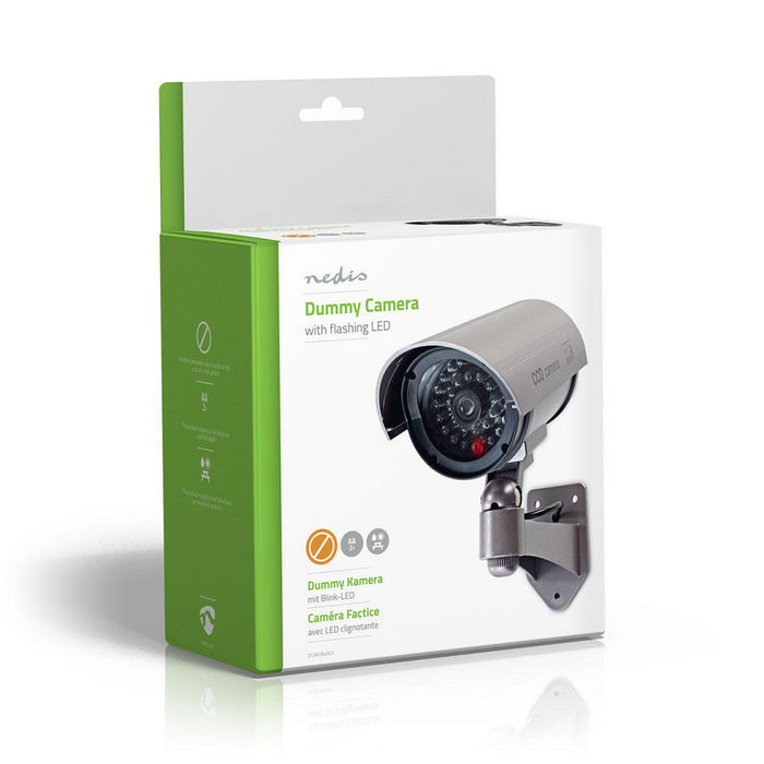 Nedis Dummy Security Camera - Bullet, IP44, Battery Powered, Including wall mount - Grey