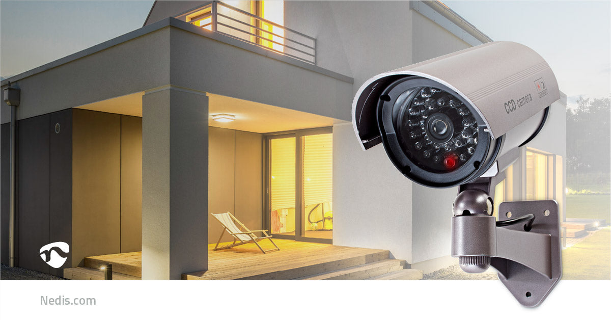 Nedis Dummy Security Camera - Bullet, IP44, Battery Powered, Including wall mount - Grey