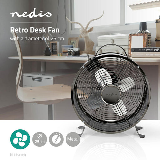 Nedis Table Fan - Mains Powered, Diameter: 250 mm, 20 W, 2-Speed - Gun Metal Grey