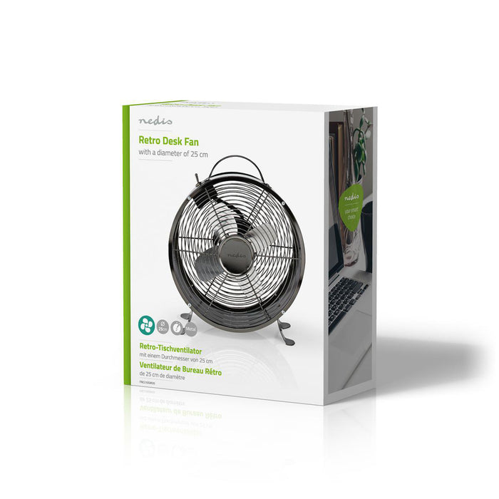Nedis Table Fan - Mains Powered, Diameter: 250 mm, 20 W, 2-Speed - Gun Metal Grey