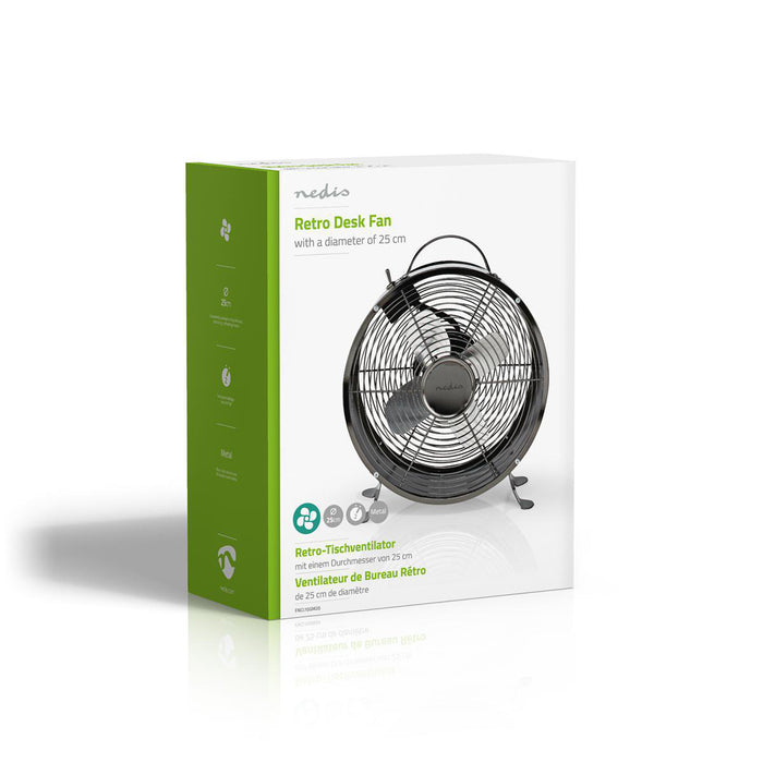 Nedis Table Fan - Mains Powered, Diameter: 250 mm, 20 W, 2-Speed - Gun Metal Grey
