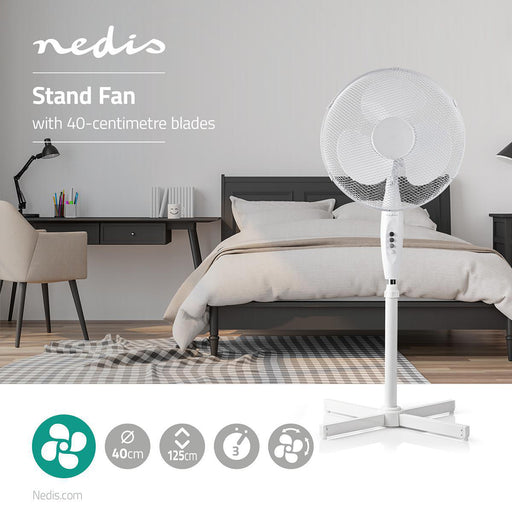 Nedis Stand Fan - Diameter: 400 mm, 3-Speed, Oscillation, Adjustable height - White