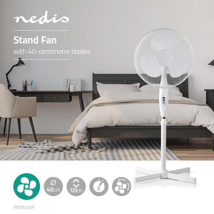 Nedis Stand Fan - Diameter: 400 mm, 3-Speed, Oscillation, Adjustable height - White