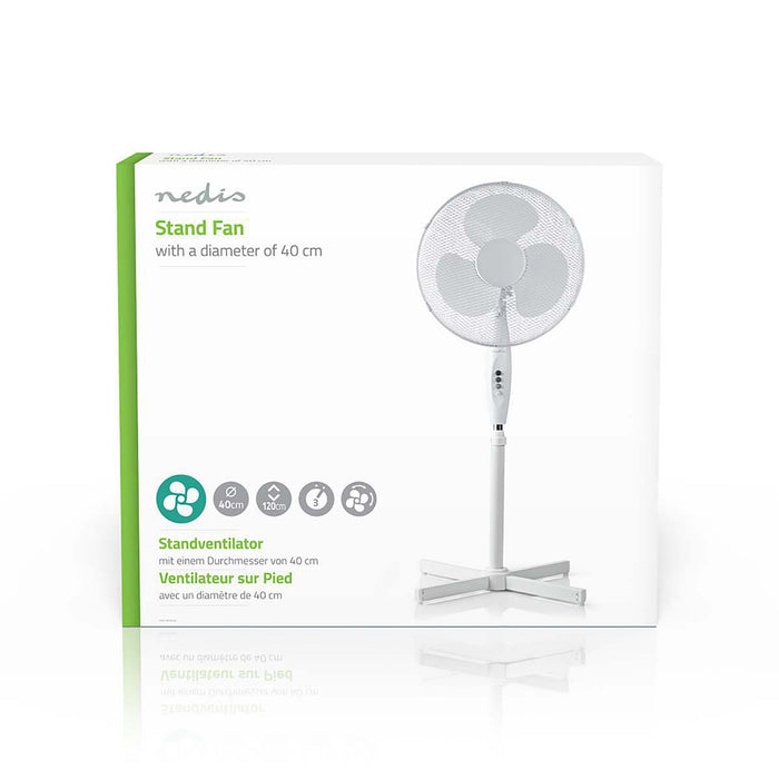 Nedis Stand Fan - Diameter: 400 mm, 3-Speed, Oscillation, Adjustable height - White