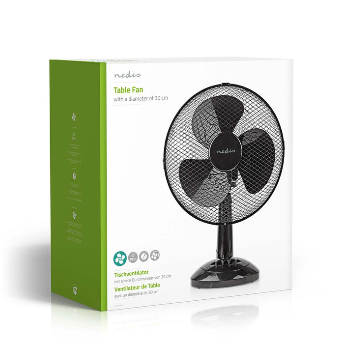 Nedis Table Fan - Mains Powered, Diameter: 300 mm, 35 W, 3-Speed - Black