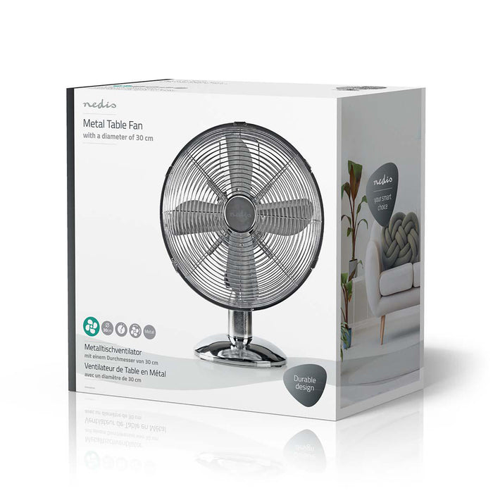 Nedis Table Fan - Mains Powered, Diameter: 300 mm, 35 W, 3-Speed - Chrome
