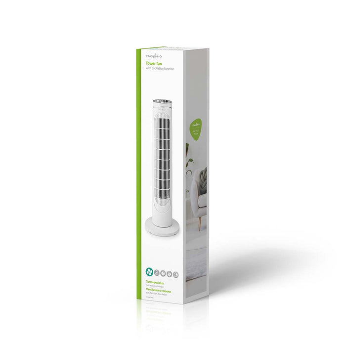 Nedis Tower Fan - 3-Speed, Oscillation, 45 W, Shut-off timer - White
