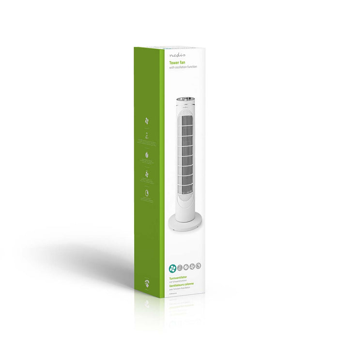Nedis Tower Fan - 3-Speed, Oscillation, 45 W, Shut-off timer - White