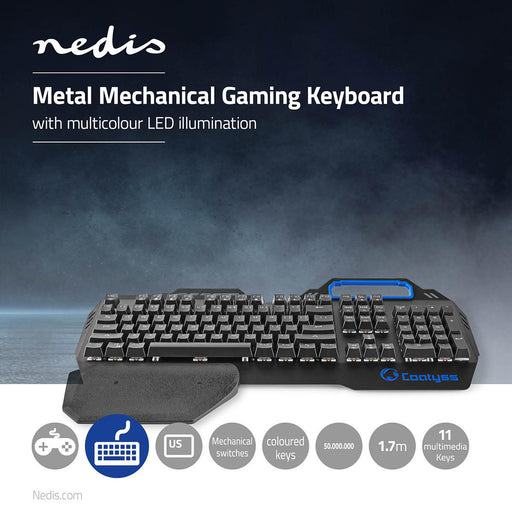 Nedis Wired Gaming Keyboard - USB, Mechanical Keys, RGB, Power cable length: 1.70 m - Gaming