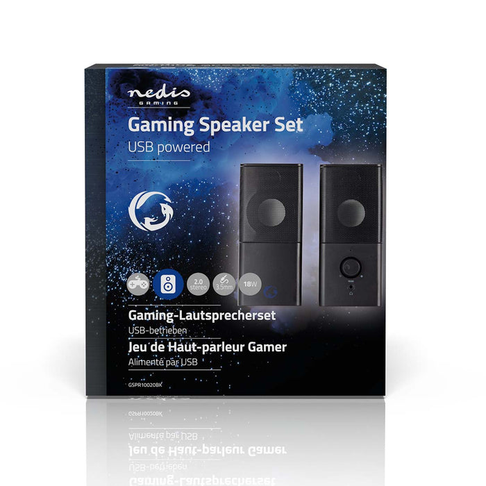 Nedis Gaming Speaker - Speaker channels: 2.0, USB Powered, 3.5 mm Male, Volume control - Connection output: 1x 3.5 mm Audio Out