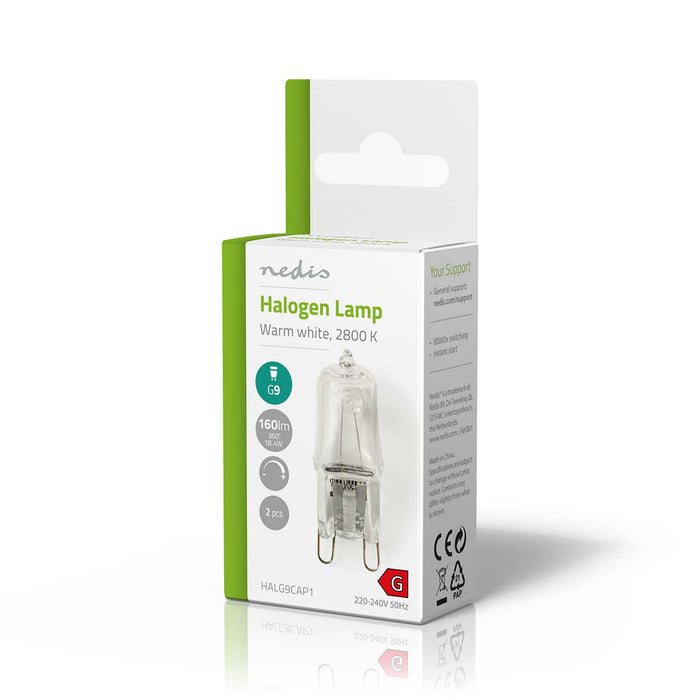 Nedis Halogen Bulb G9 - 18 W, 160 lm, 2800 K, Clear - Number of lamps in packaging: 2 pcs