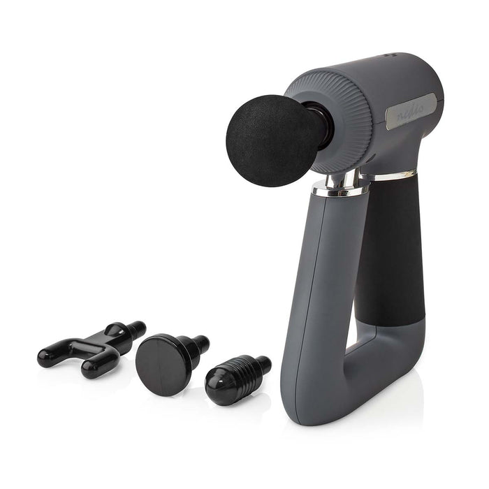 Nedis Sports Massage Gun - Battery Powered, Built-In Lithium-Ion, Rechargeable, USB-Cable - Grey