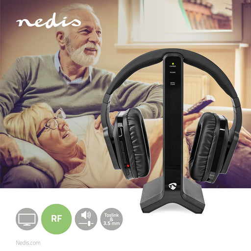 Nedis Wireless TV Headphones - RF, Over-Ear, Battery play time: 8 hrs, Charging dock - Black