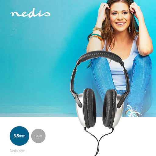 Nedis Over-Ear Wired Headphones - Cable length: 6.00 m - Volume control - Black / Silver, 