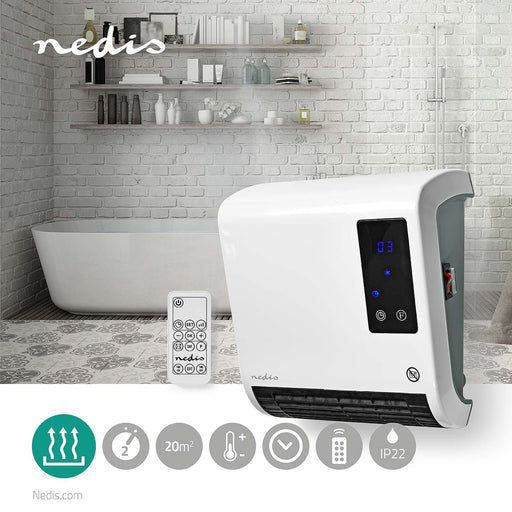Nedis Bathroom Heater - 2000 W, Adjustable thermostat, 2 Heat Modes, Remote control - White